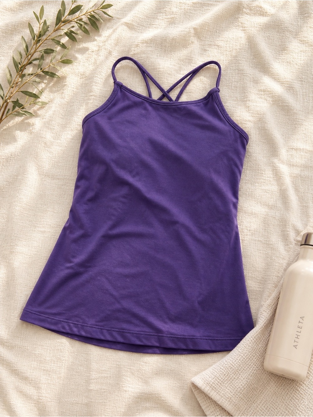 Athleta Built In Bra Tank XS Purple Criss Cross Back Workout Yoga Top